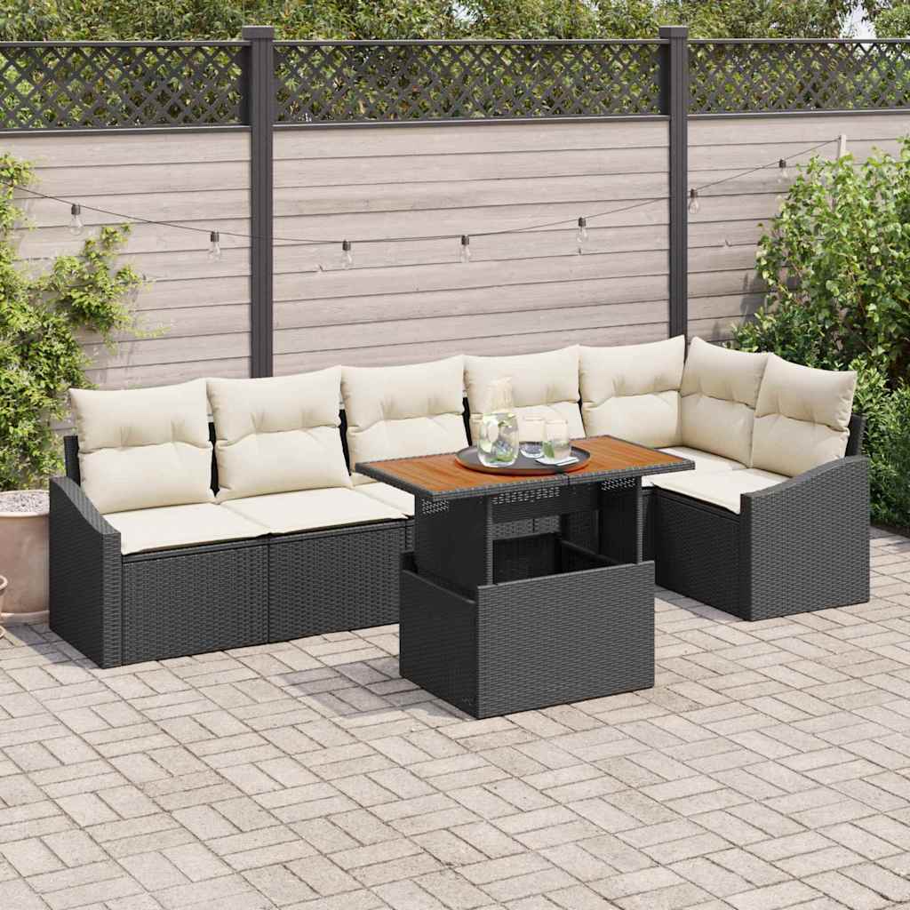 Garten-Sofa-Set 7 stk. Schwarz Poly Rattan