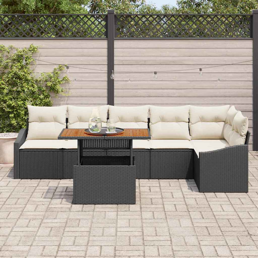 Garten-Sofa-Set 7 stk. Schwarz Poly Rattan