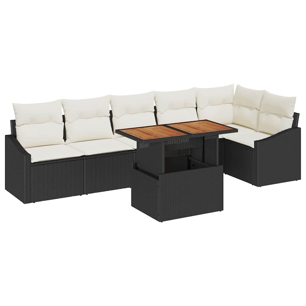 Garten-Sofa-Set 7 stk. Schwarz Poly Rattan