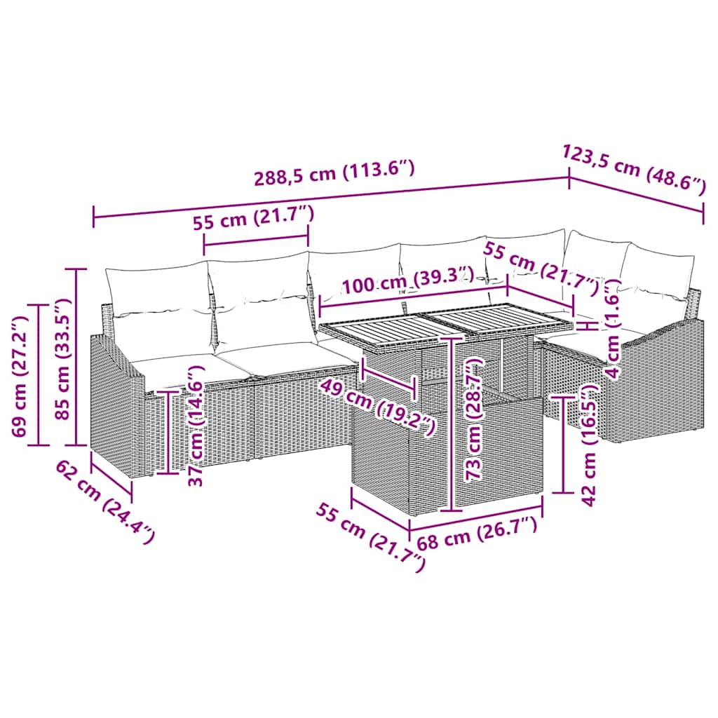 Garten-Sofa-Set 7 stk. Schwarz Poly Rattan