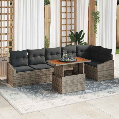 Garten-Sofa-Set 7 stk. Grau Poly Rattan