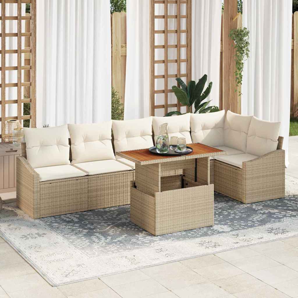 Garten-Sofa-Set 7 stk. Beige Poly Rattan