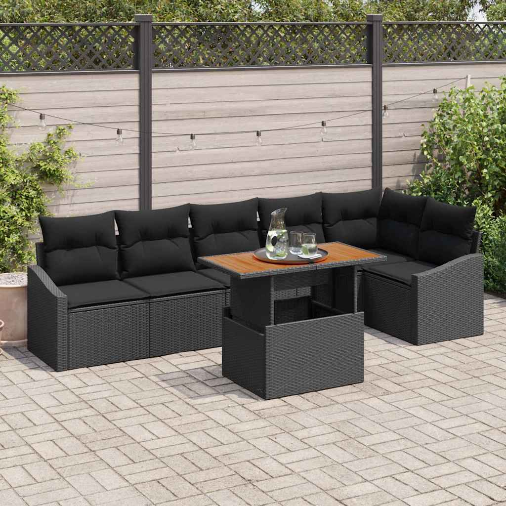 Garten-Sofa-Set 7 stk. Schwarz Poly Rattan