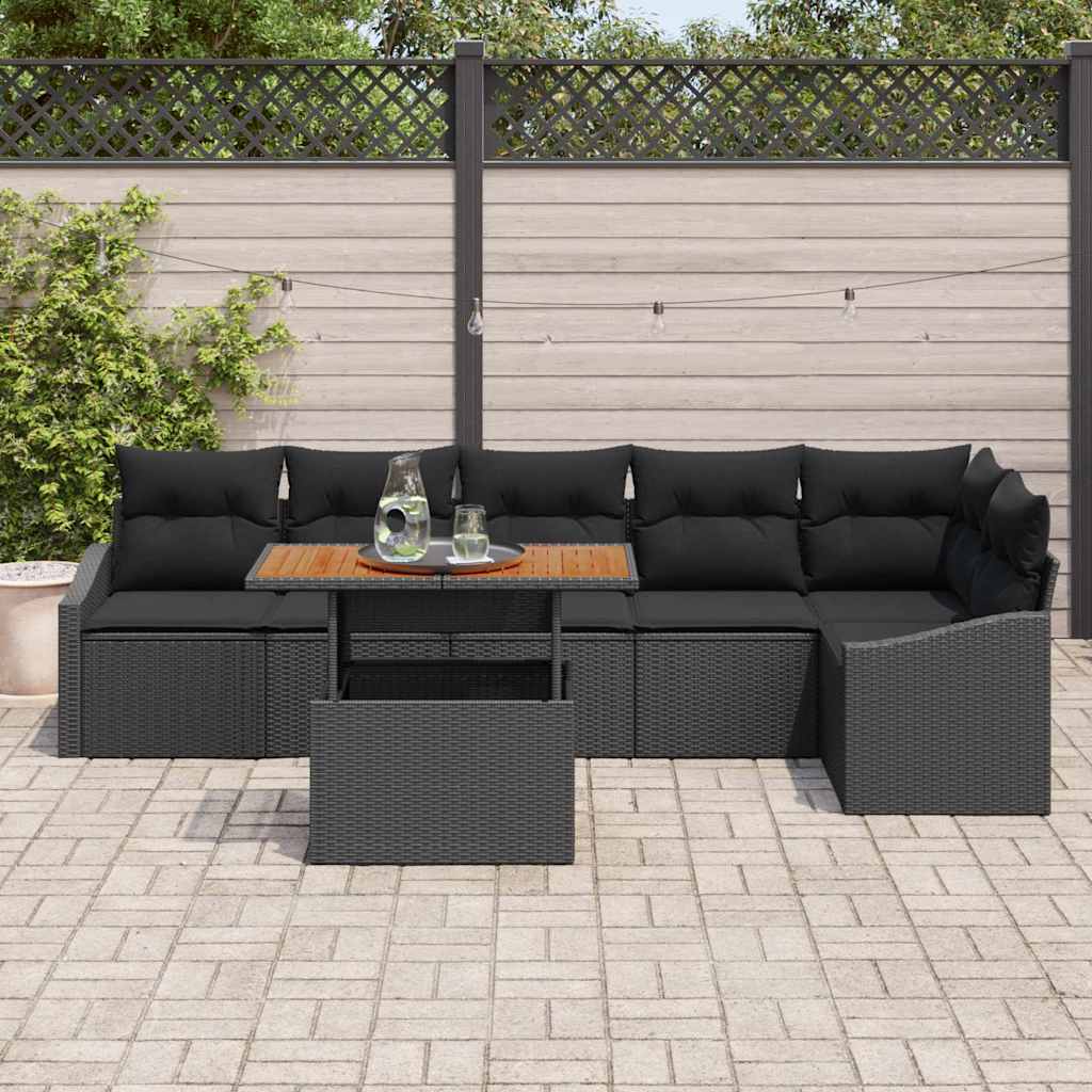 Garten-Sofa-Set 7 stk. Schwarz Poly Rattan
