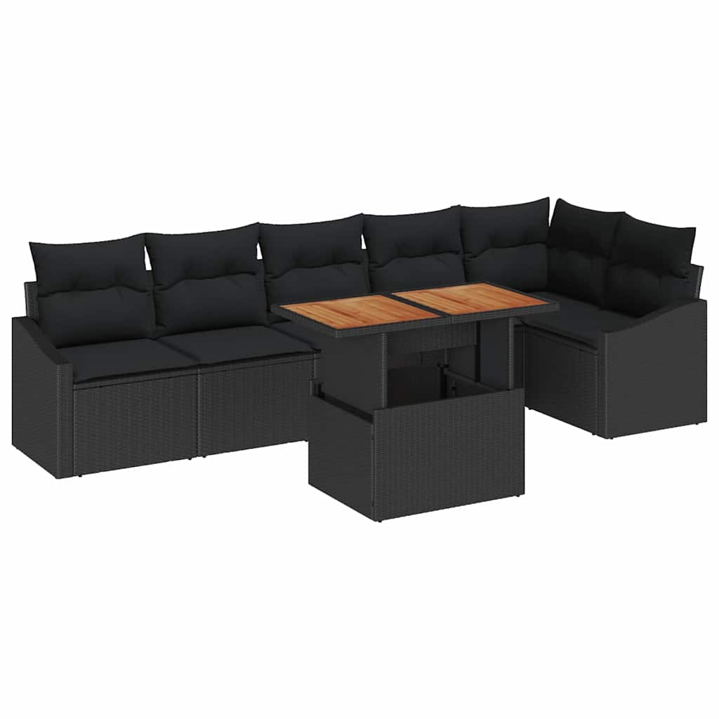 Garten-Sofa-Set 7 stk. Schwarz Poly Rattan