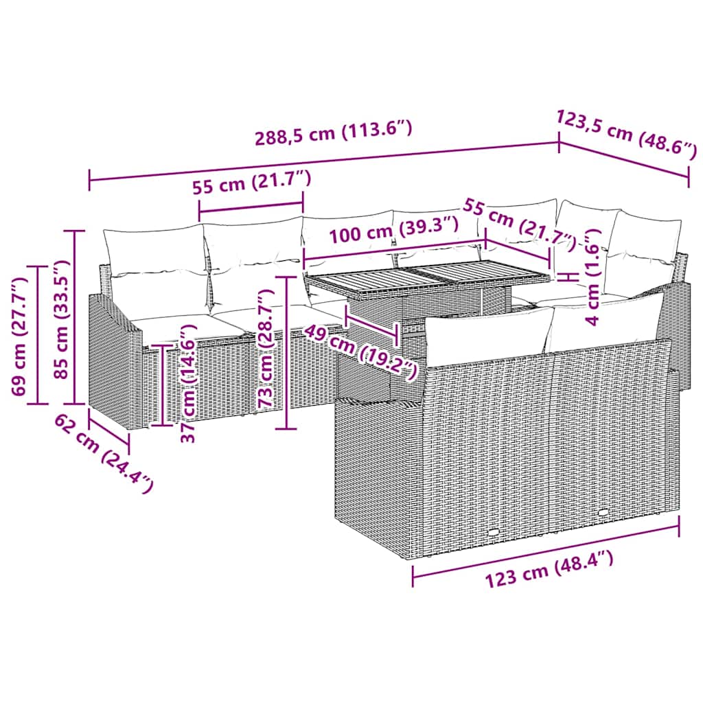 Garten-Sofa-Set 9 stk. Grau Poly Rattan