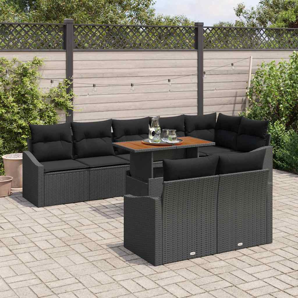 Garten-Sofa-Set 9 stk. Schwarz Poly Rattan