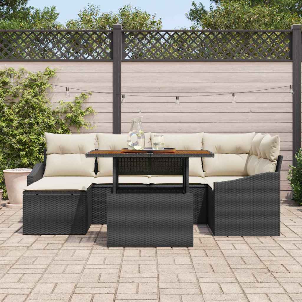 Garten-Sofa-Set 7 stk. Schwarz Poly Rattan