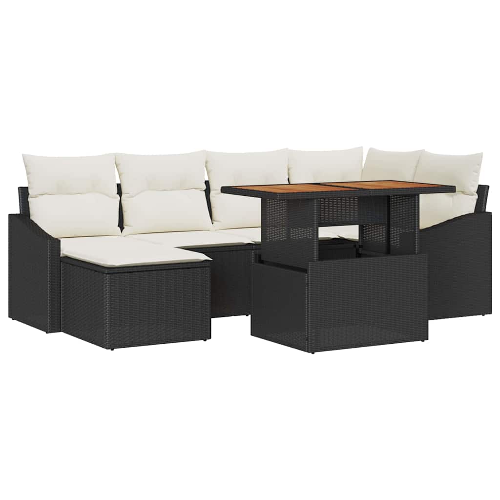 Garten-Sofa-Set 7 stk. Schwarz Poly Rattan