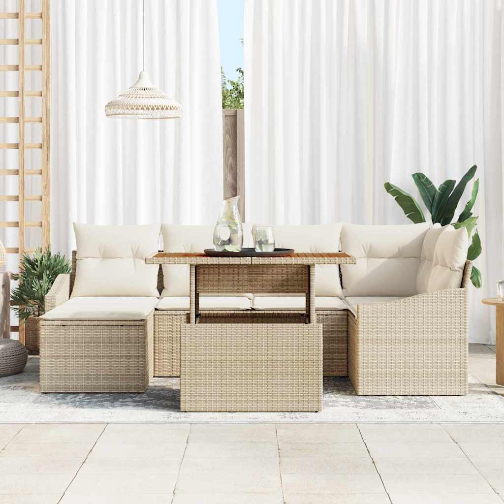 Garten-Sofa-Set 7 stk. Beige Poly Rattan