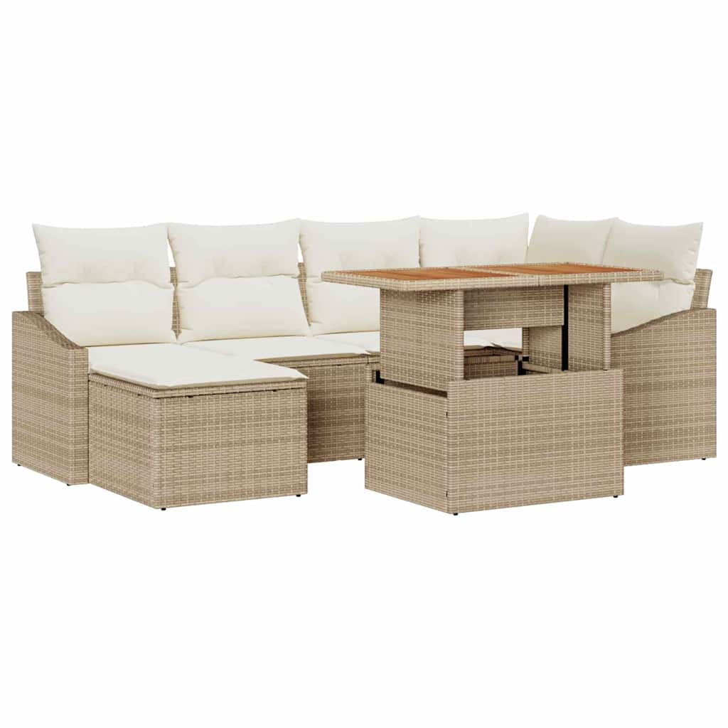 Garten-Sofa-Set 7 stk. Beige Poly Rattan