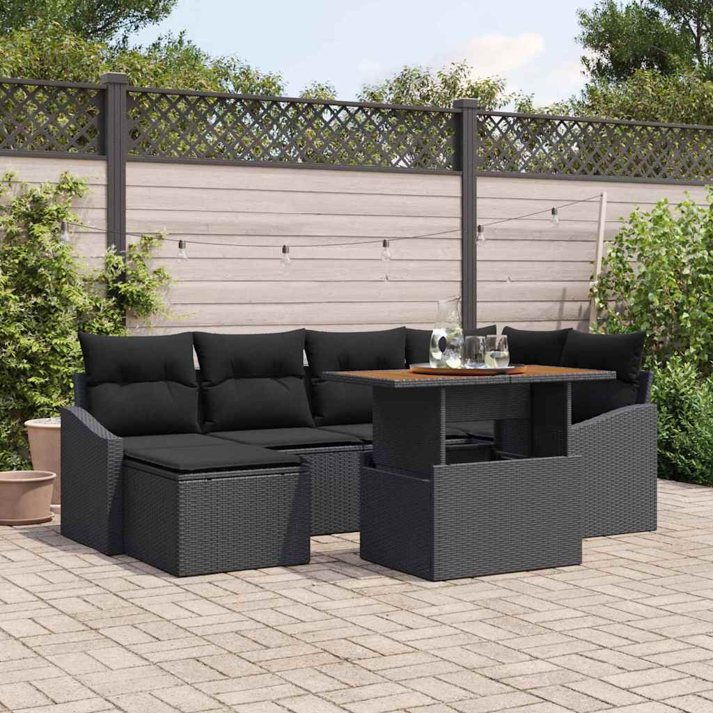 Garten-Sofa-Set 7 Stk. Schwarz Poly Rattan