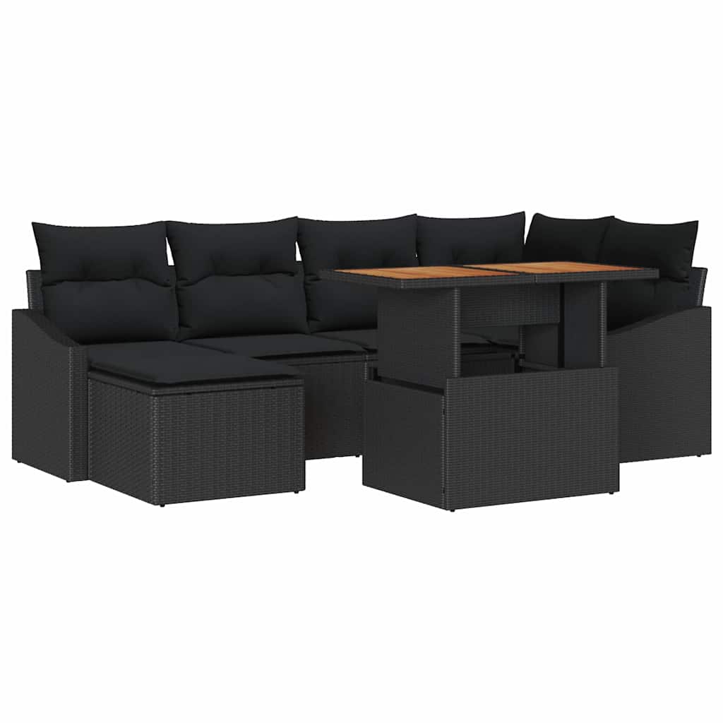 Garten-Sofa-Set 7 Stk. Schwarz Poly Rattan