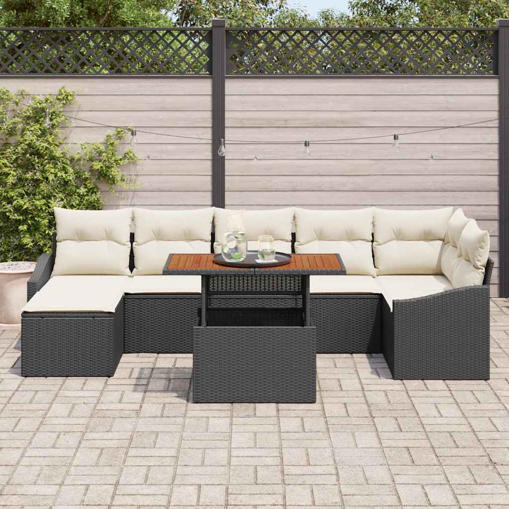 Garten-Sofa-Set 8 stk. Schwarz Poly Rattan