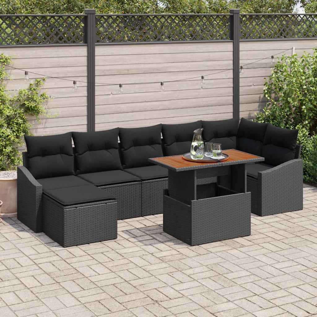 Garten-Sofa-Set 8 stk. Schwarz Poly Rattan