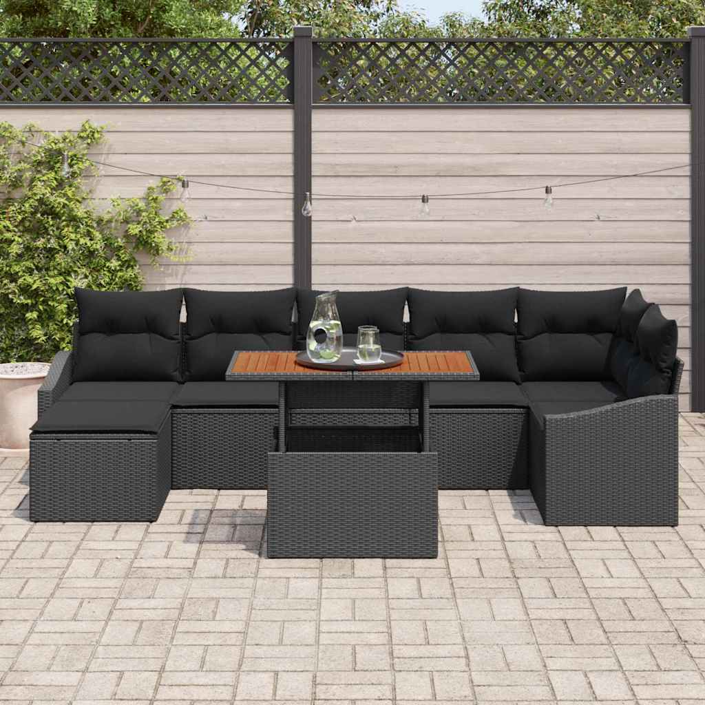 Garten-Sofa-Set 8 stk. Schwarz Poly Rattan