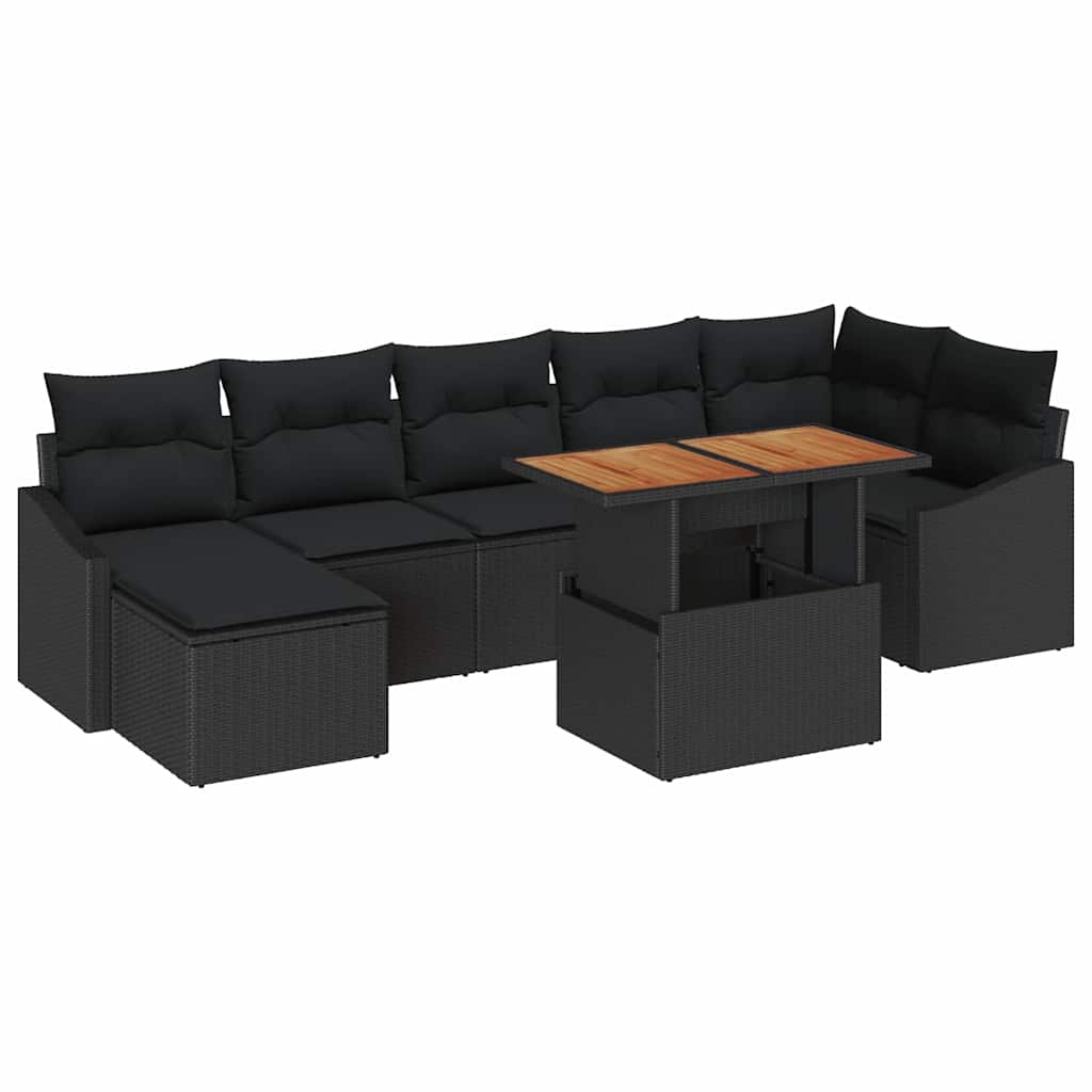 Garten-Sofa-Set 8 stk. Schwarz Poly Rattan