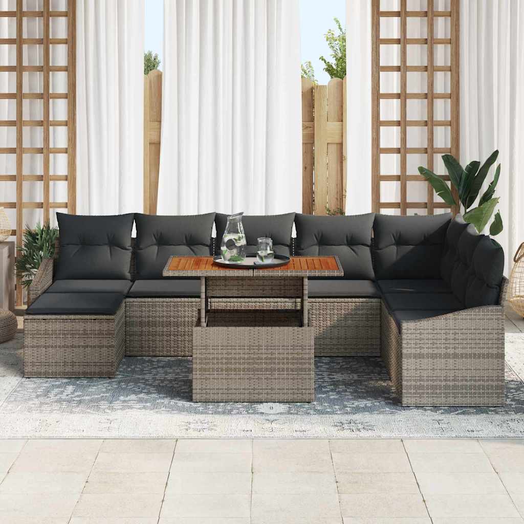 Garten-Sofa-Set mit Speicher 9 pcs Grau Poly Rattan