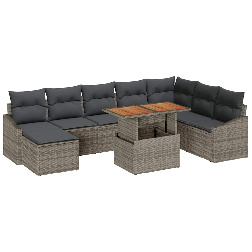 Garten-Sofa-Set mit Speicher 9 pcs Grau Poly Rattan
