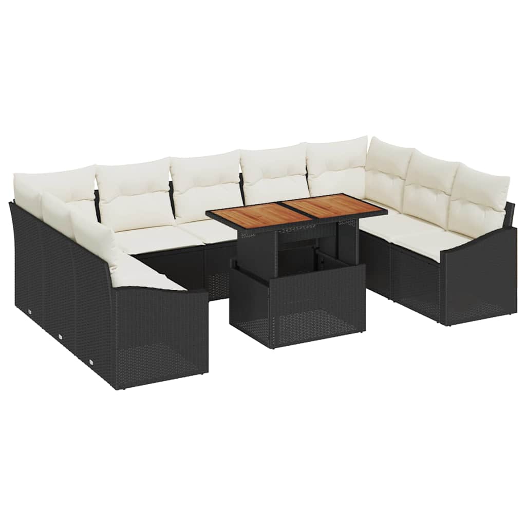 Garten-Sofa-Set 10 Stk. Schwarz Poly Rattan