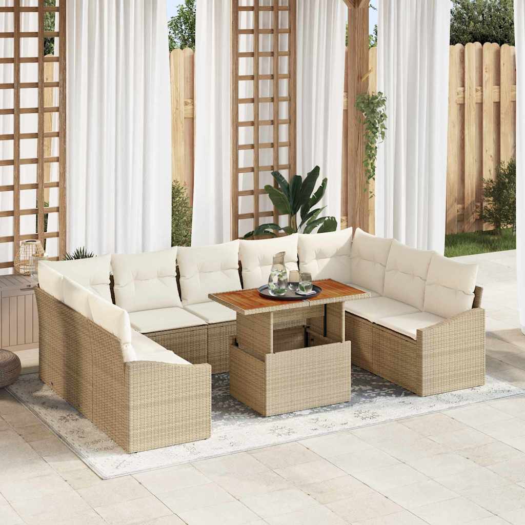 Garten-Sofa-Set 10 stk. Beige Poly Rattan