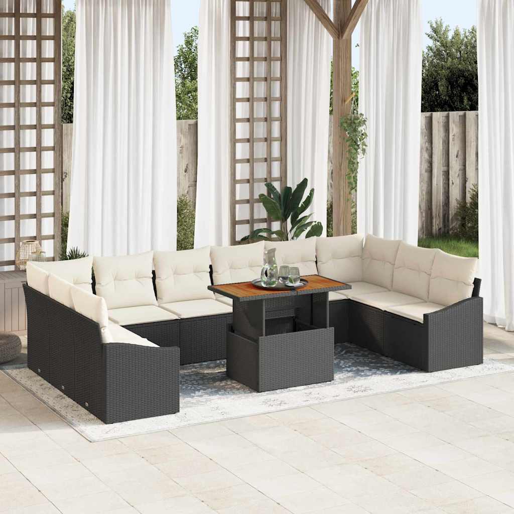 Garten-Sofa-Set 11 stk. Schwarz Poly Rattan