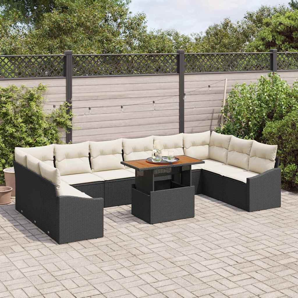 Garten-Sofa-Set 11 stk. Schwarz Poly Rattan