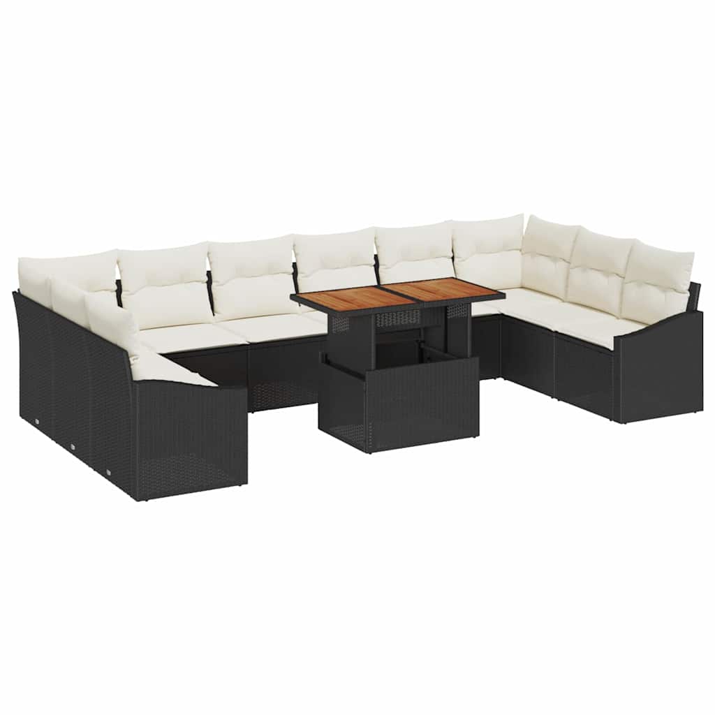 Garten-Sofa-Set 11 stk. Schwarz Poly Rattan