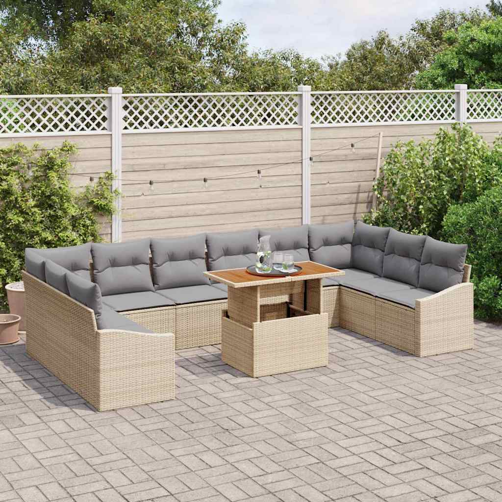 Garten-Sofa-Set mit Speicher 11 pcs Beige Poly Rattan