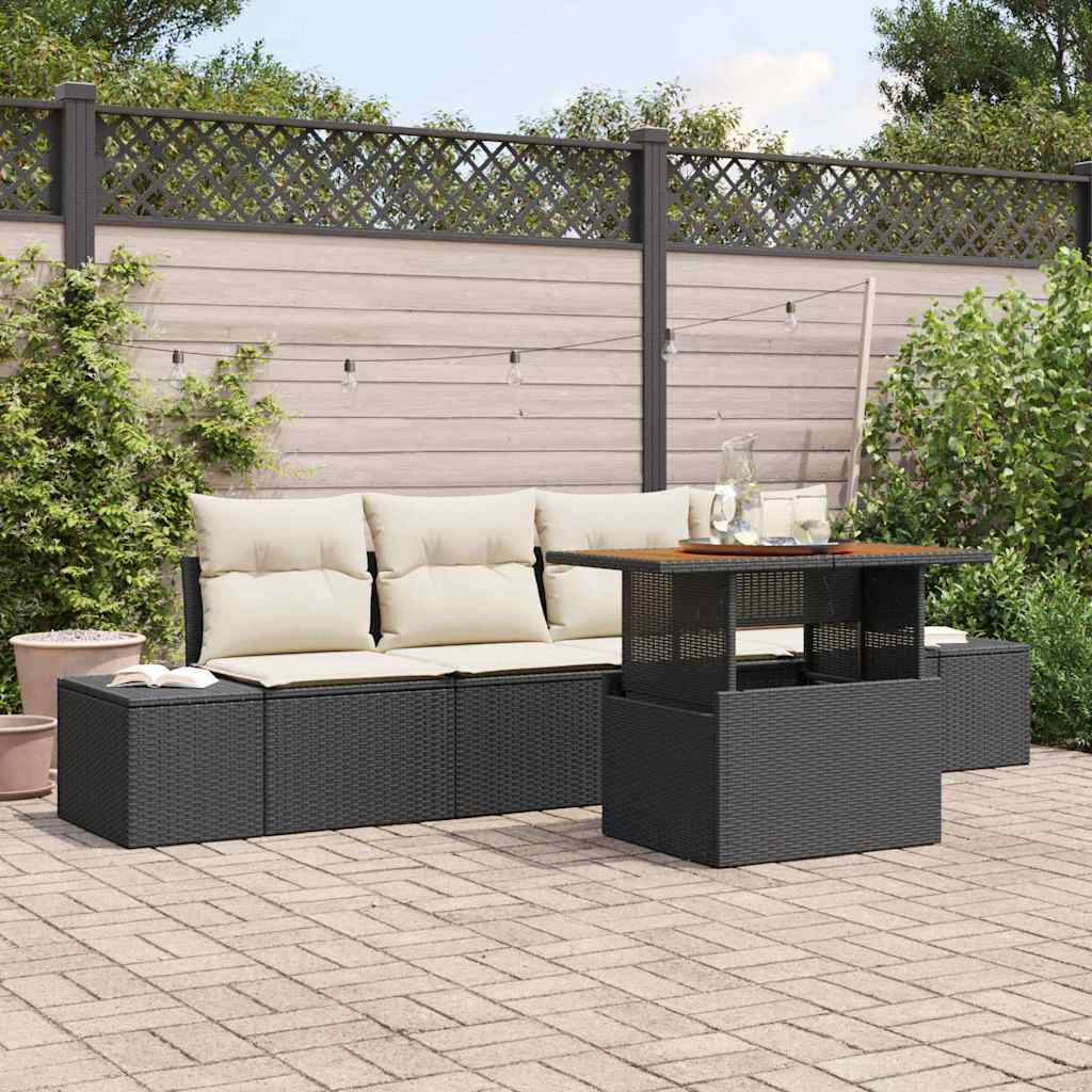 Garten-Sofa-Set 5 Stk. Schwarz Poly Rattan