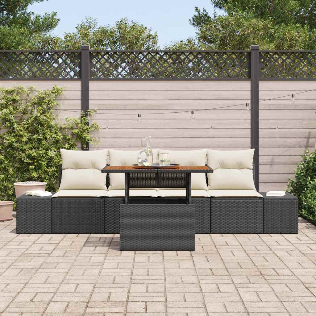 Garten-Sofa-Set 5 Stk. Schwarz Poly Rattan