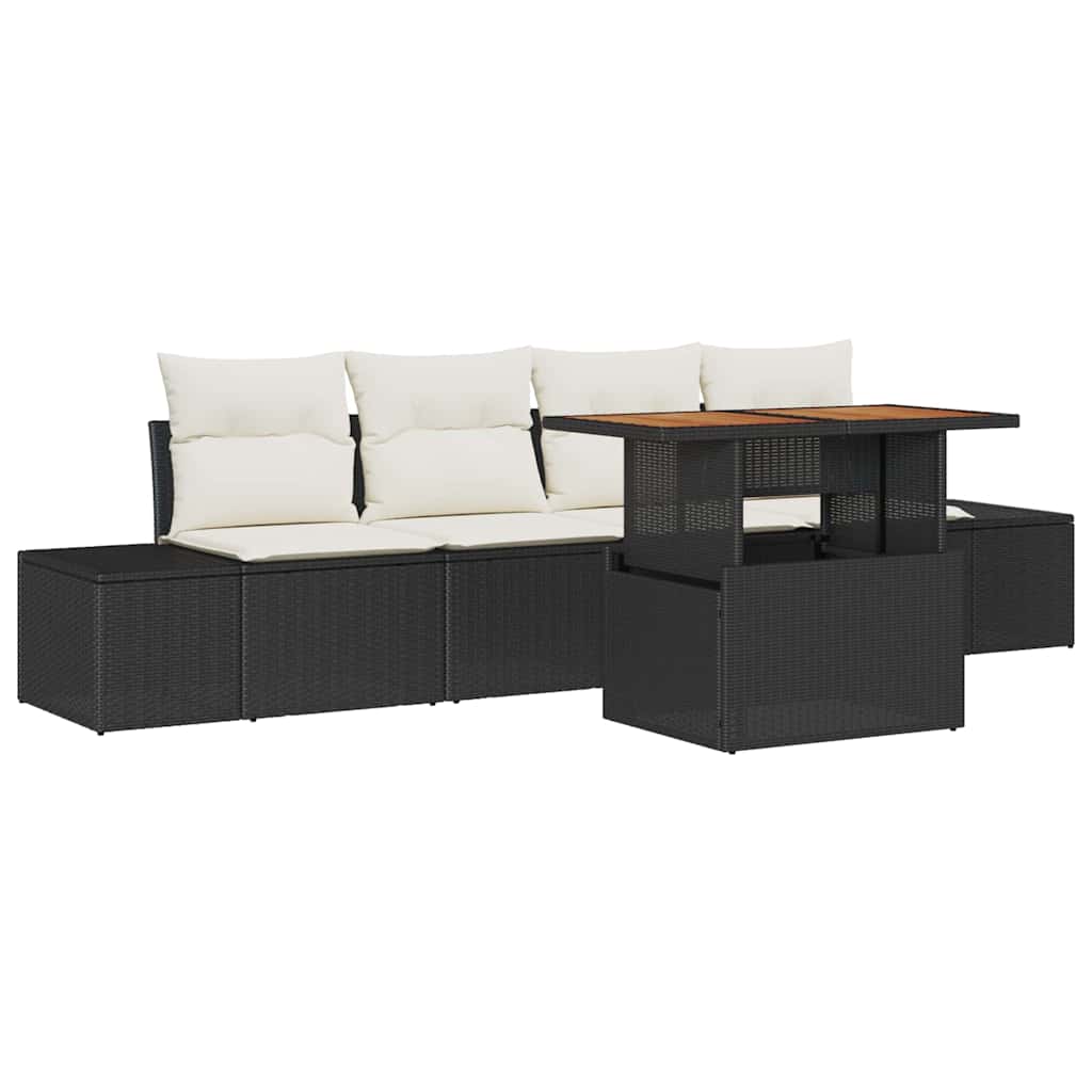 Garten-Sofa-Set mit Speicher 5 pcs Schwarz Poly Rattan