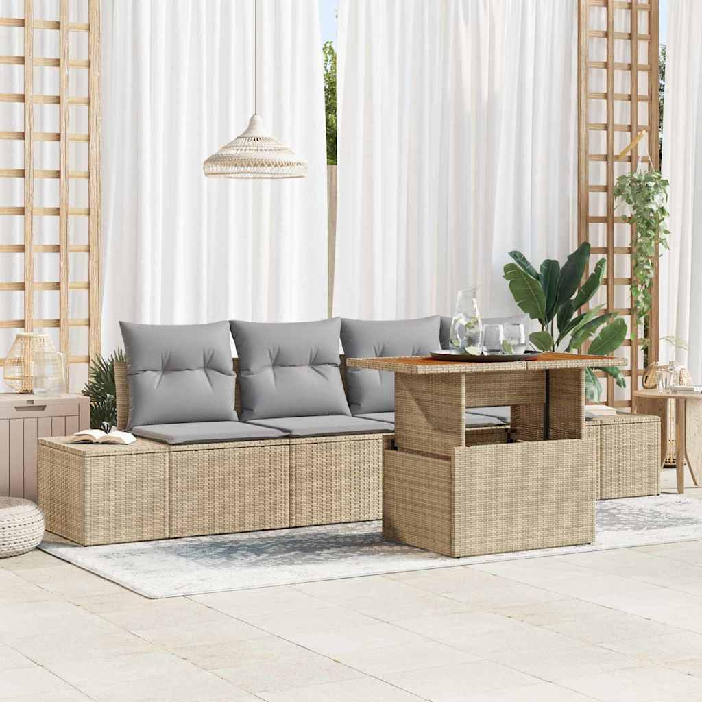 Garten-Sofa-Set 5 stk. Beige Poly Rattan