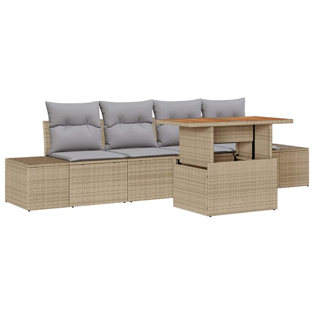 Garten-Sofa-Set 5 stk. Beige Poly Rattan