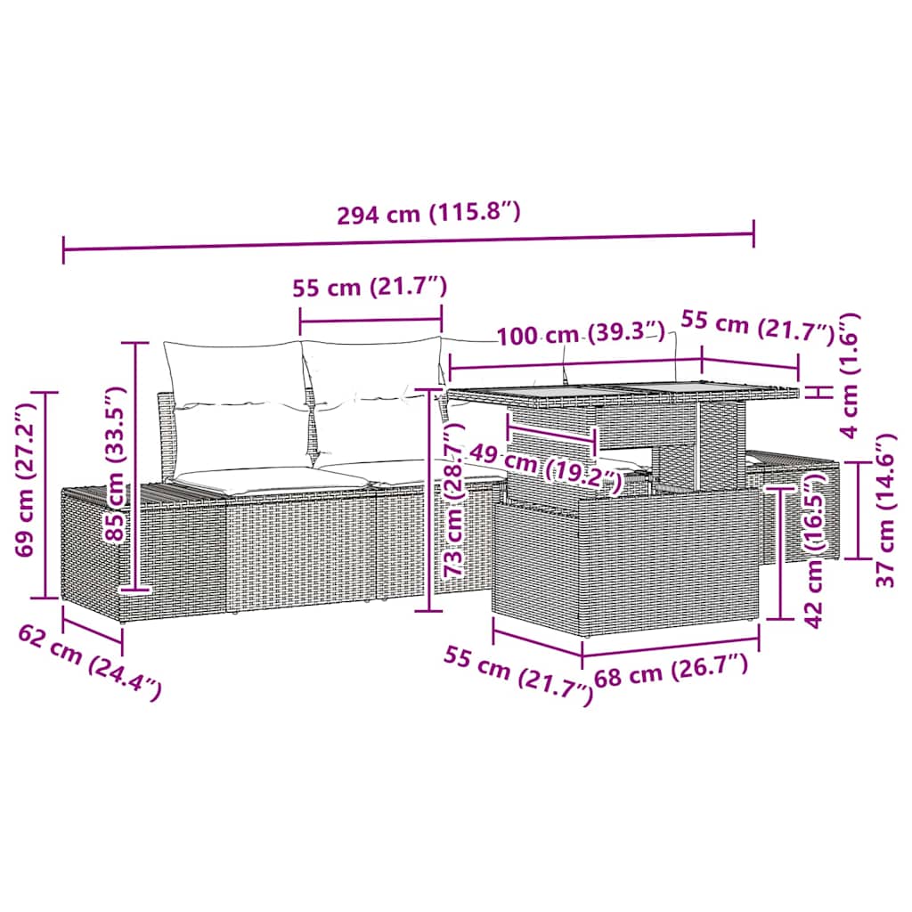 Garten-Sofa-Set 5 stk. Beige Poly Rattan