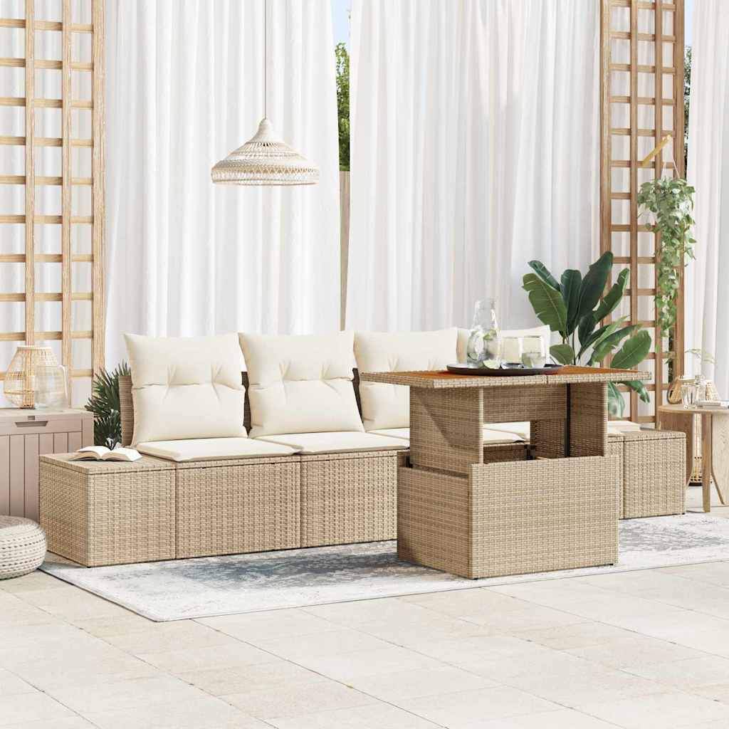 Garten-Sofa-Set 5 stk. Beige Poly Rattan