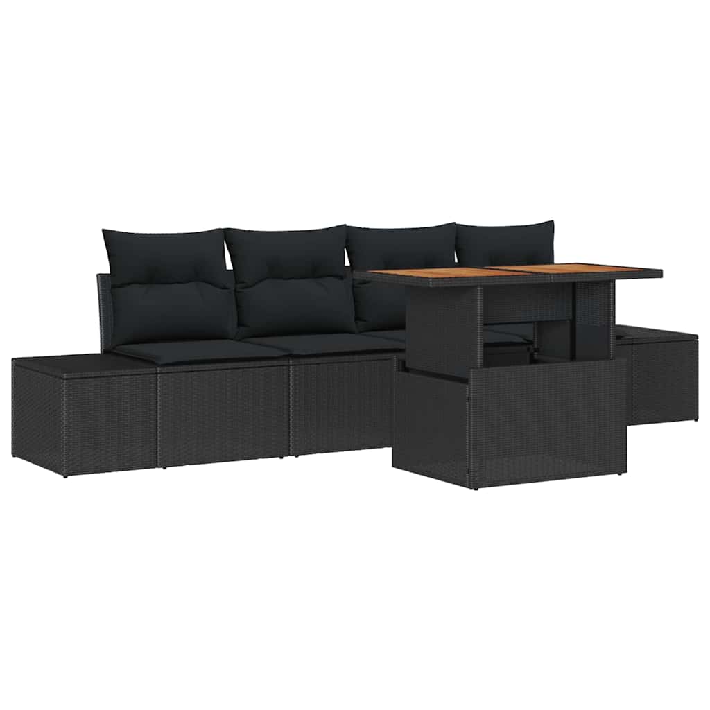 Garten-Sofa-Set 5 stk. Schwarz Poly Rattan