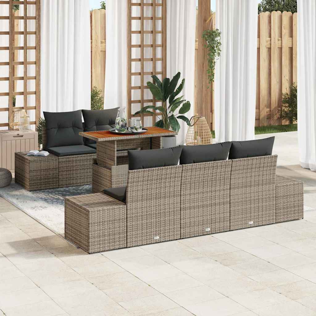 Garten-Sofa-Set 6 stk. Grau Poly Rattan