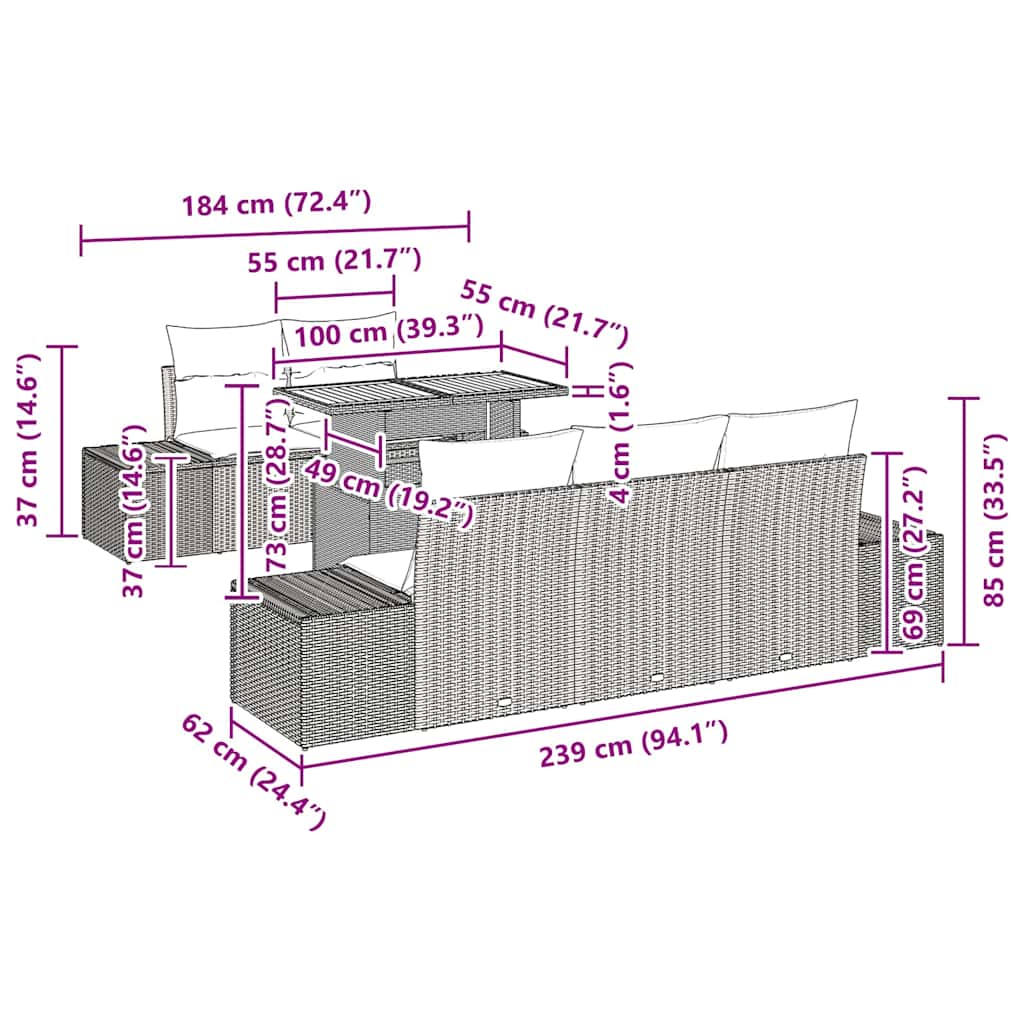 Garten-Sofa-Set 6 stk. Grau Poly Rattan