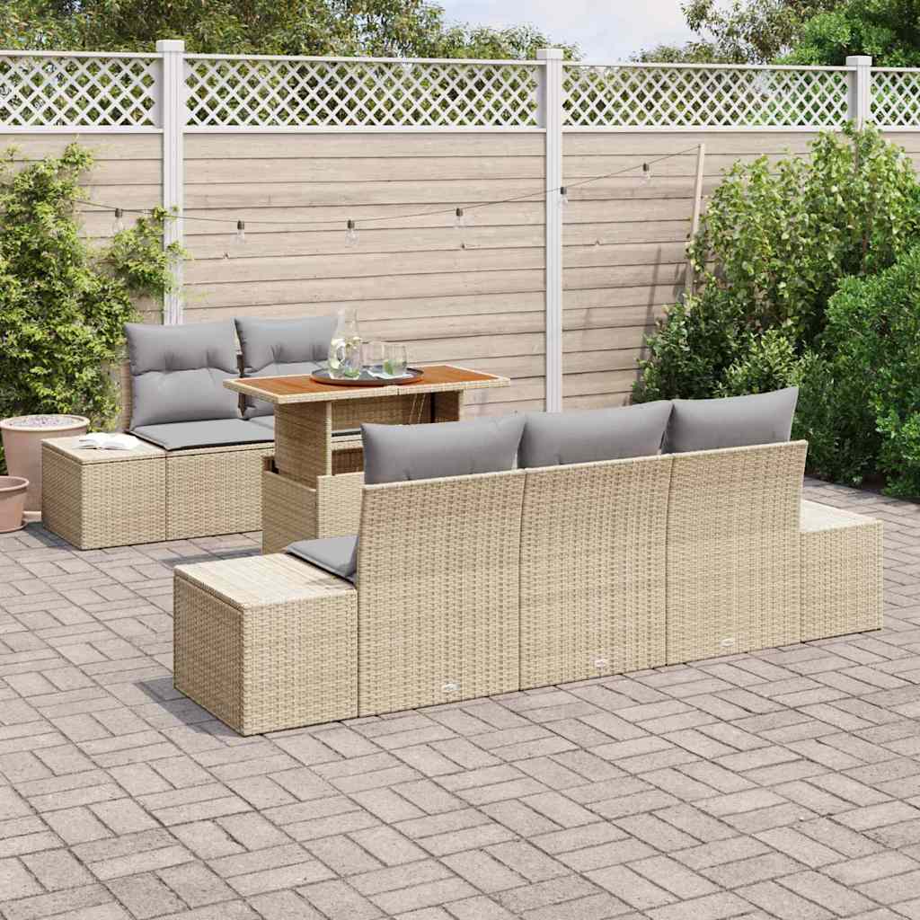 Garten-Sofa-Set 6 Stk. Beige Poly Rattan