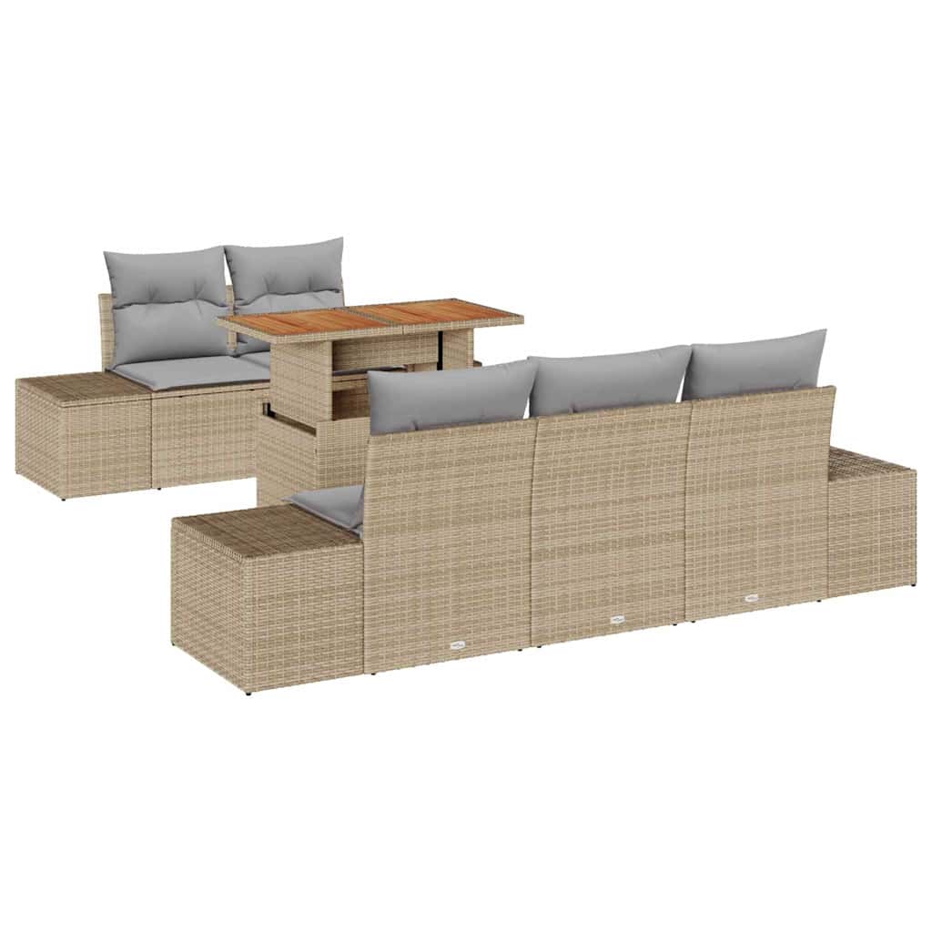 Garten-Sofa-Set 6 Stk. Beige Poly Rattan
