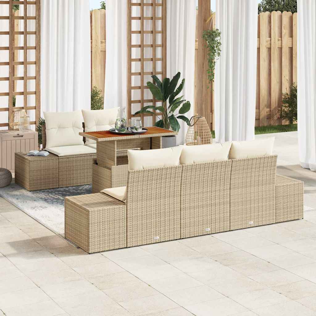 Garten-Sofa-Set 6 stk. Beige Poly Rattan