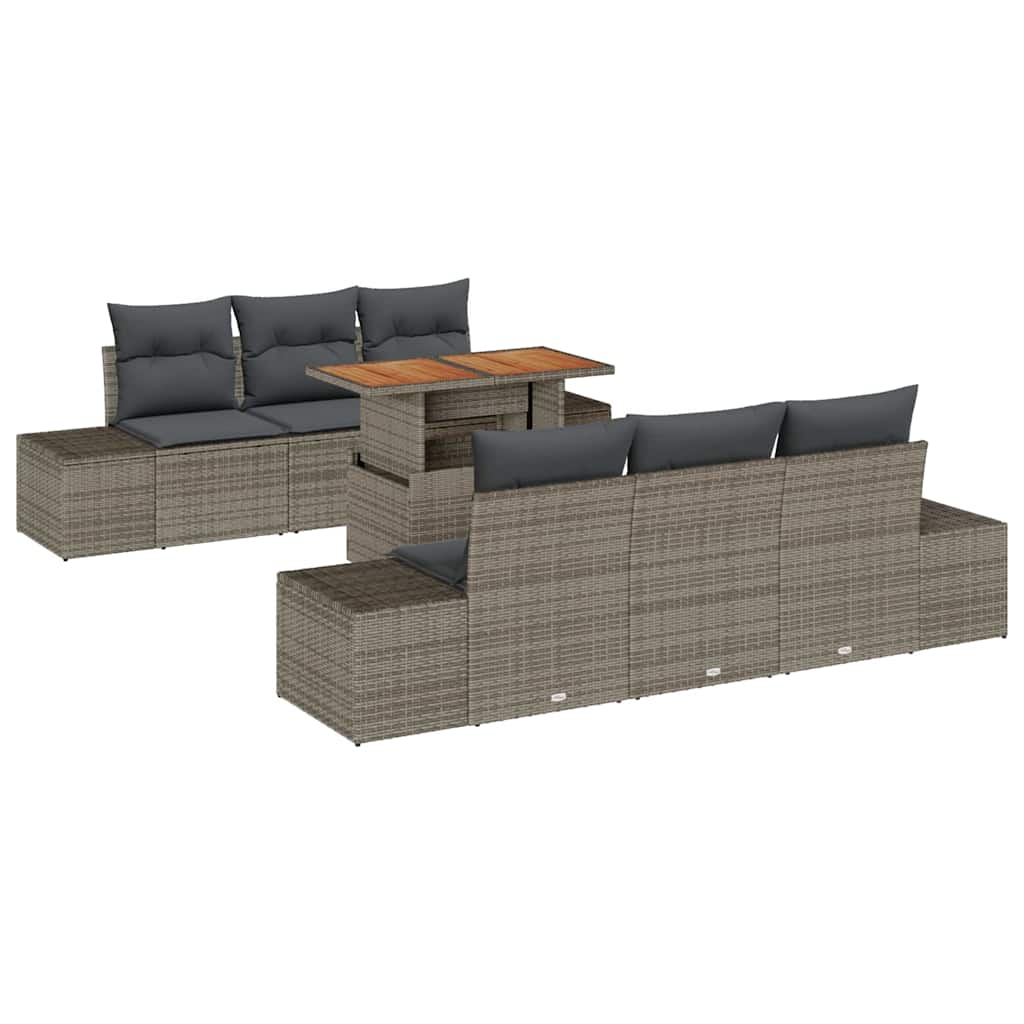 Garten-Sofa-Set 7 Stk. Grau Poly Rattan