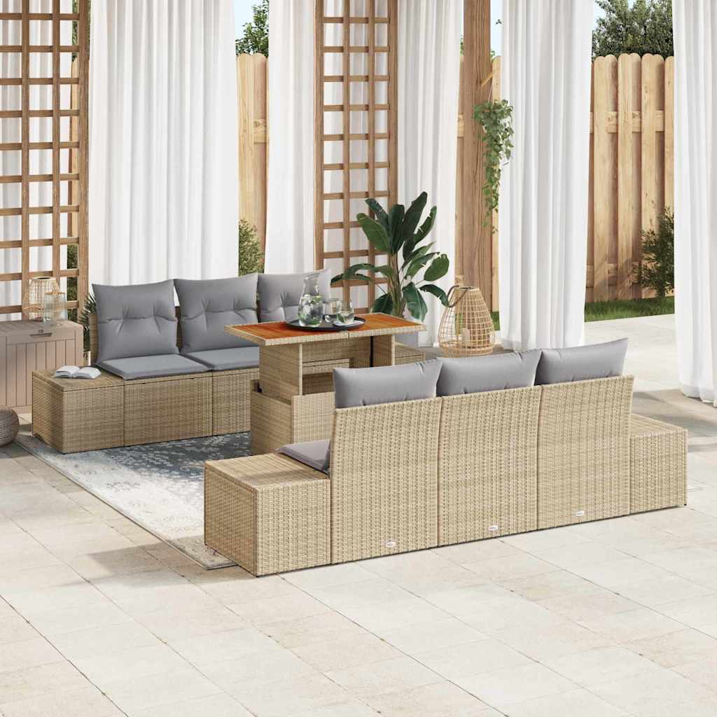 Garten-Sofa-Set 7 Stk. Beige Poly Rattan
