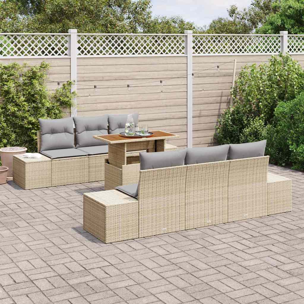Garten-Sofa-Set 7 Stk. Beige Poly Rattan
