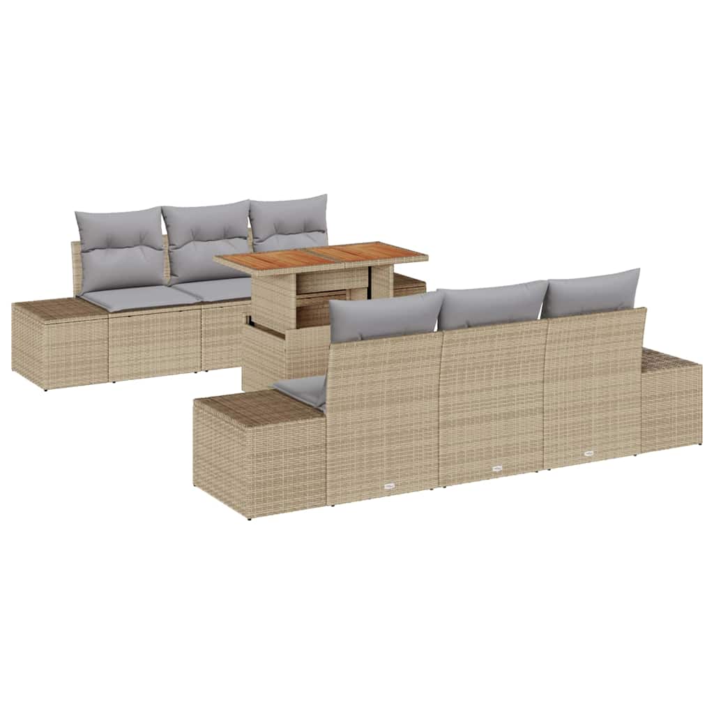 Garten-Sofa-Set 7 Stk. Beige Poly Rattan