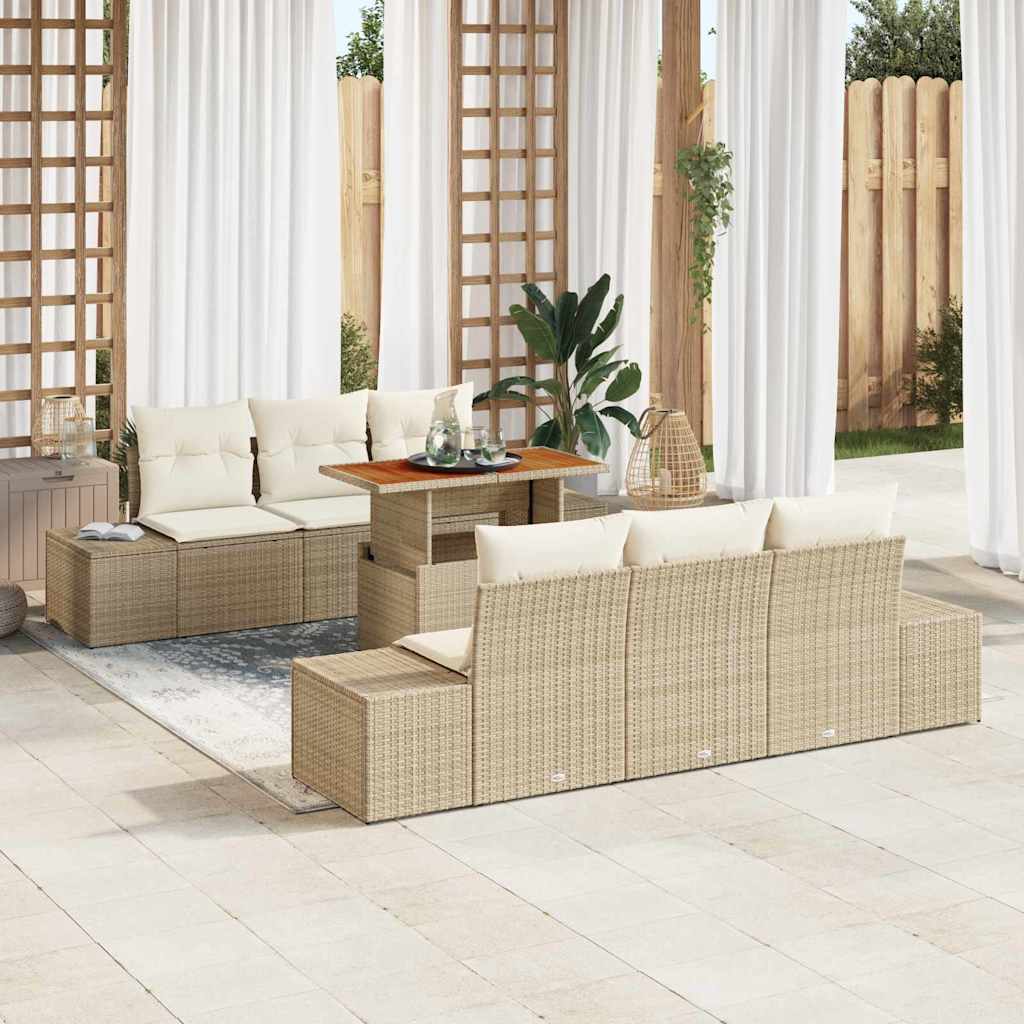 Garten-Sofa-Set 7 stk. Beige Poly Rattan