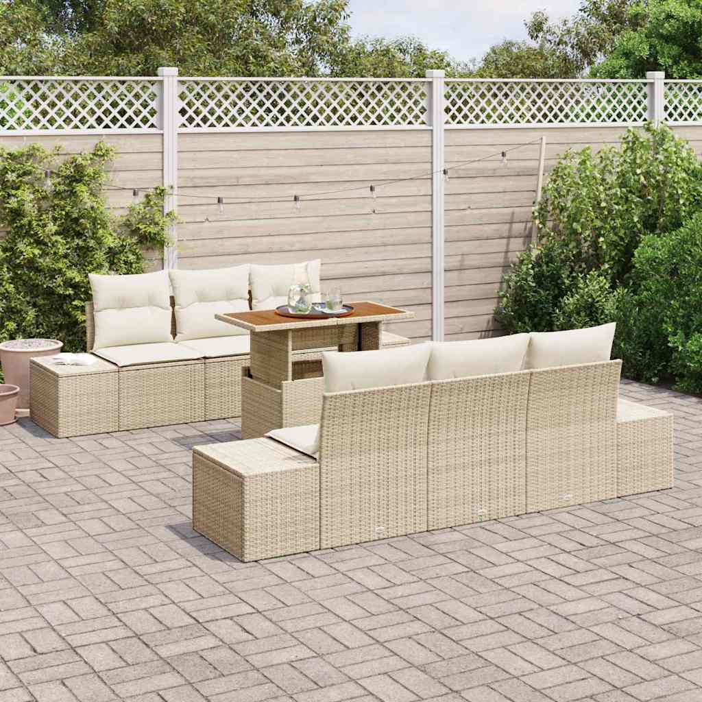 Garten-Sofa-Set 7 stk. Beige Poly Rattan