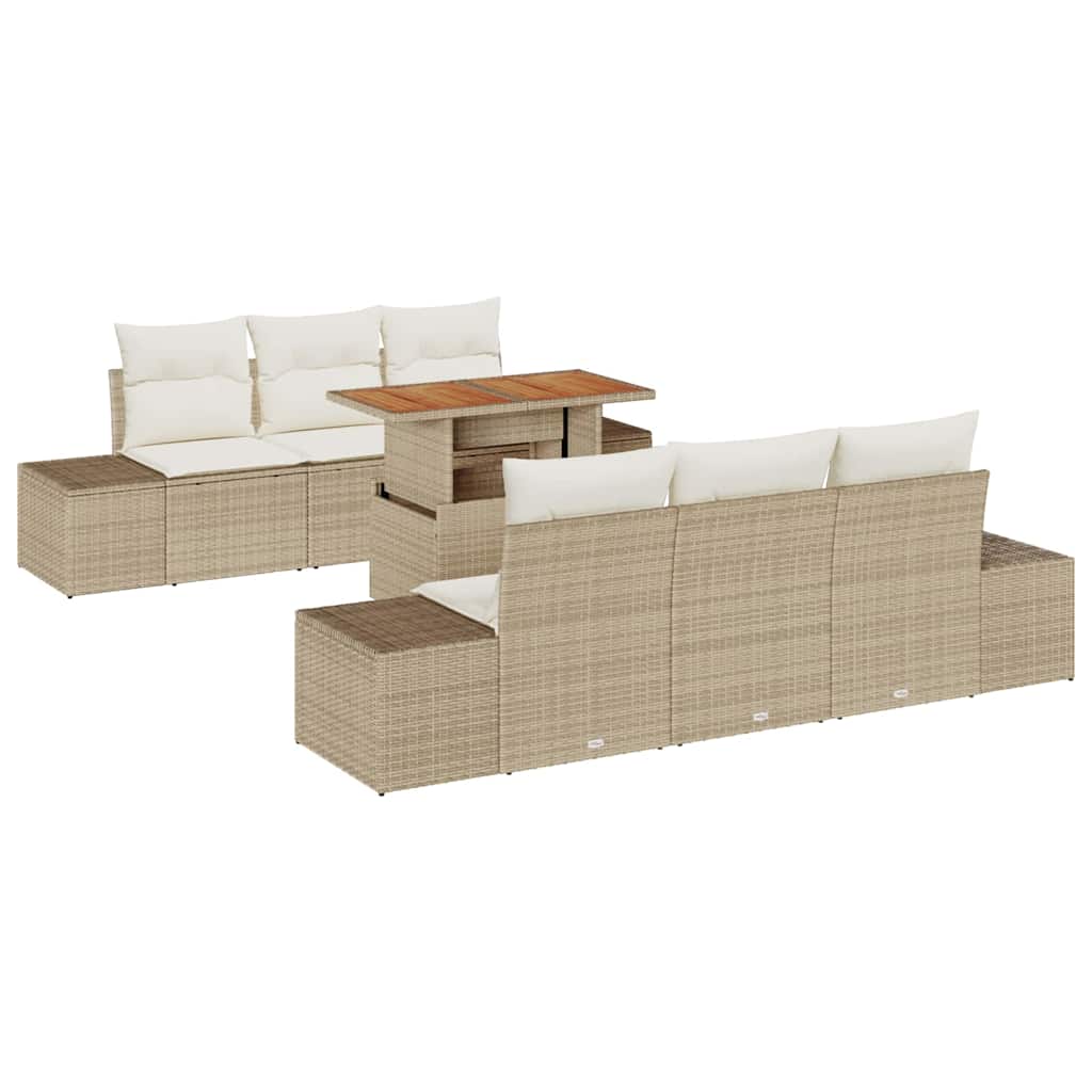 Garten-Sofa-Set 7 stk. Beige Poly Rattan