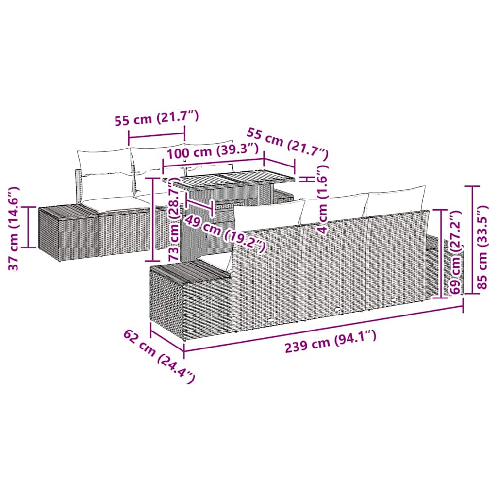 Garten-Sofa-Set 7 stk. Beige Poly Rattan